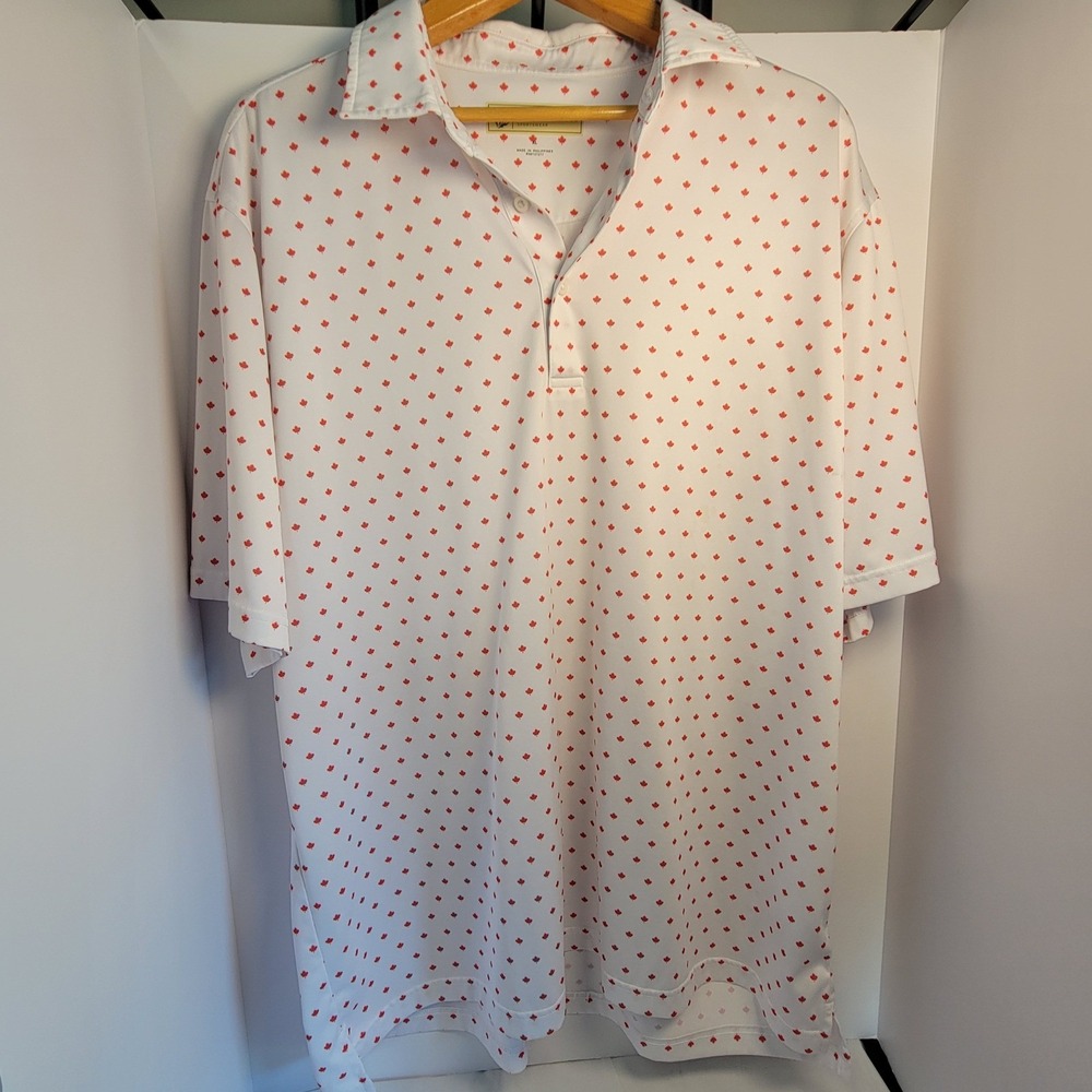 Donald Ross Sportswear Mens XL White Red Maple Leaf Print Golf Polo Shirt